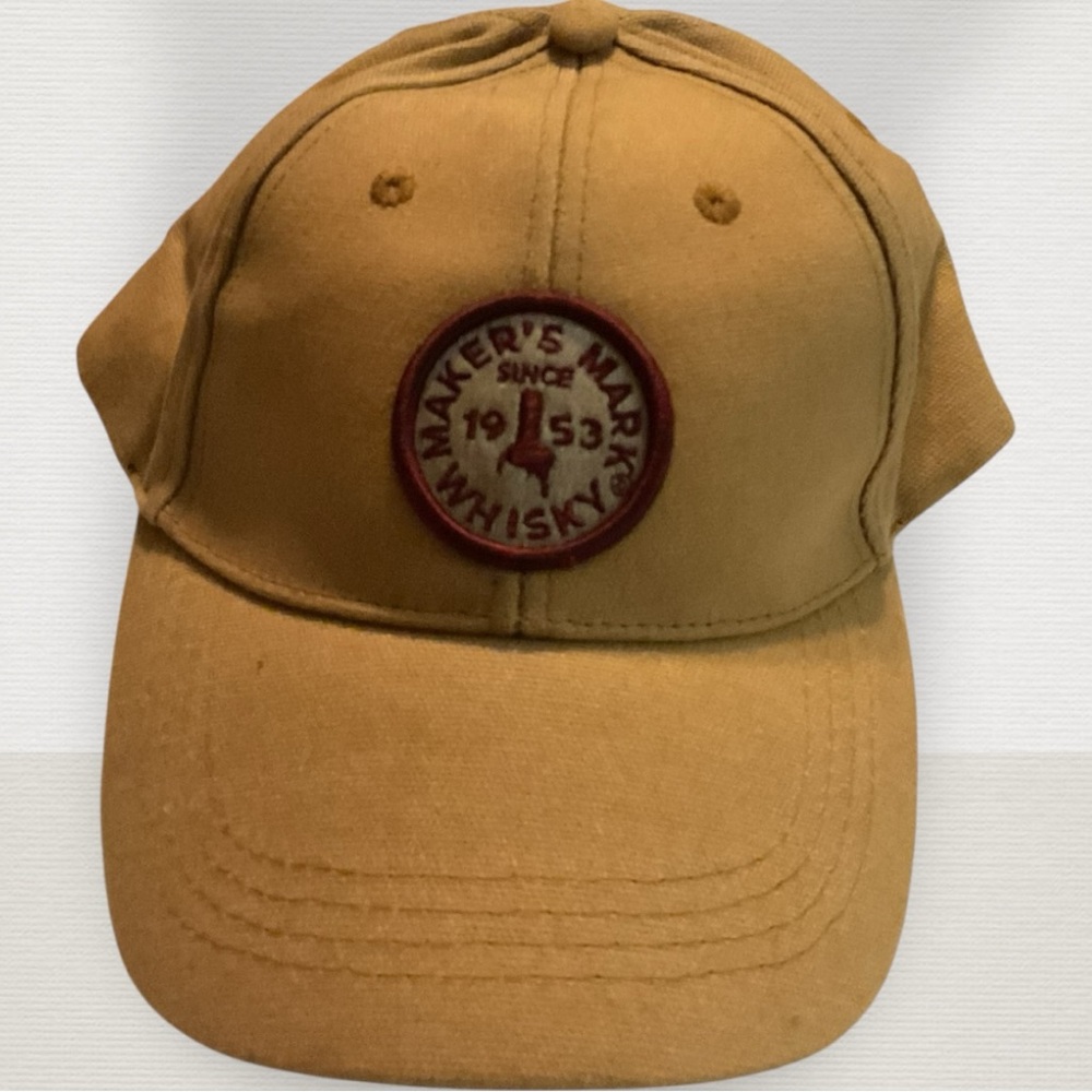 Maker's Mark Whiskey Tan Baseball Cap with Adjustable Leather Strap & Brass Snap